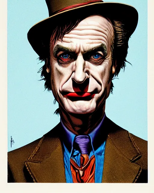 Image similar to portrait of saul goodman as the joker, illustration, art by neil gaiman and peter elson