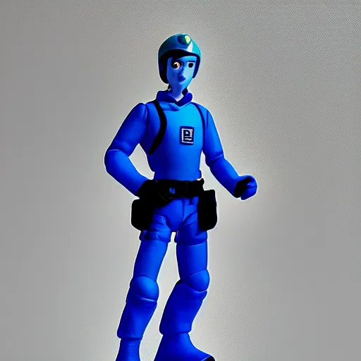 Prompt: blue diamond headed fighter pilot, cartoon nft profile pic, ultra realistic plastic figure, soft shadows, natural lighting