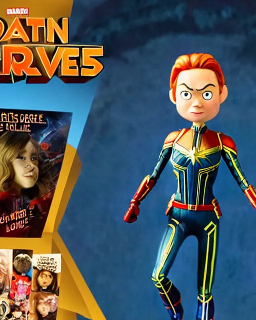 Prompt: brie larson ’ s captain marvel as a highly detailed stop motion puppet, in the style of laika studios ’ s paranorman, coraline, kubo and the two strings shot in the style