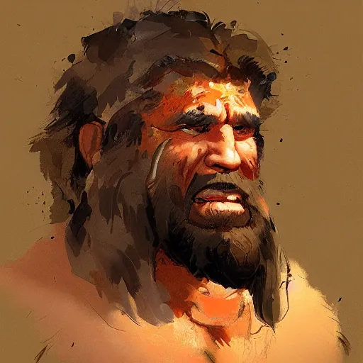Image similar to a sympathetic caveman, character portrait by greg rutkowski, craig mullins