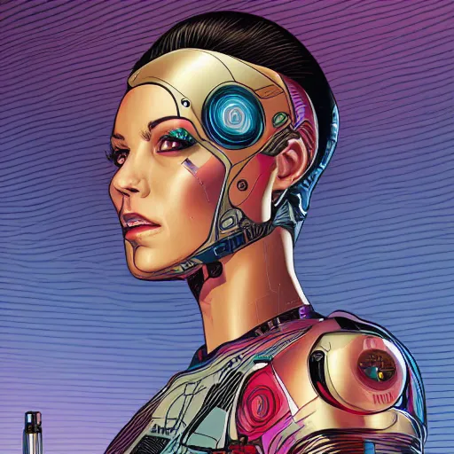 Image similar to a portrait of a female android, by Dan Mumford and Sandra Chevrier, 4k