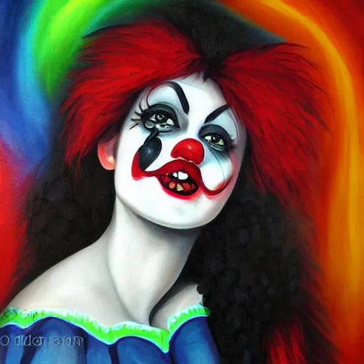 Image similar to goth clown girl, painting, highly detailed