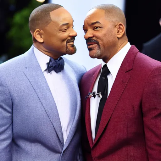 Prompt: will smith looking down at a very small dwarven steve harvey quite puzzled, photograph, 8K HD