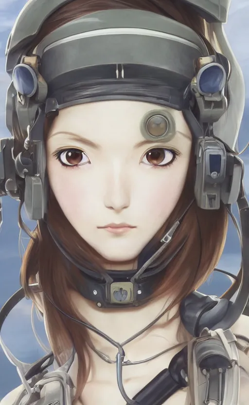 Image similar to zero pilot girl, anime style, oxygen mask long hair, hair down, symmetrical facial features, ww2 era, hyper realistic, pale skin, 4k, rule of thirds, extreme detail, detailed drawing, trending artstation, hd, konpeki no kantai, D&D, realistic lighting, by Alphonse Mucha, Greg Rutkowski, sharp focus, backlit, soldier clothing