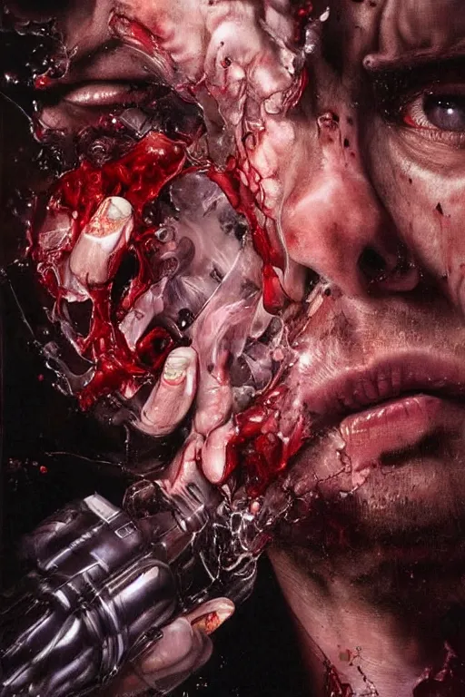 Prompt: uhd hyperrealistic photorealisitc hyperdetailed detailed jesse pinkman puking blood, screaming, with sparking circuits, studio lighting, by ayami kojima amano karol bak, greg hildebrandt and mark brooks