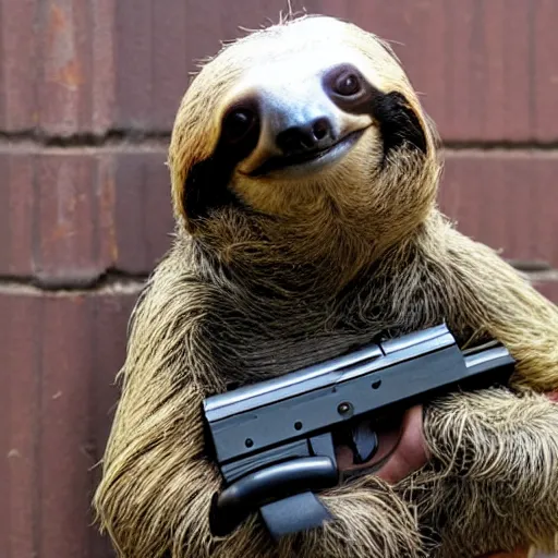 Prompt: sloth with a gun