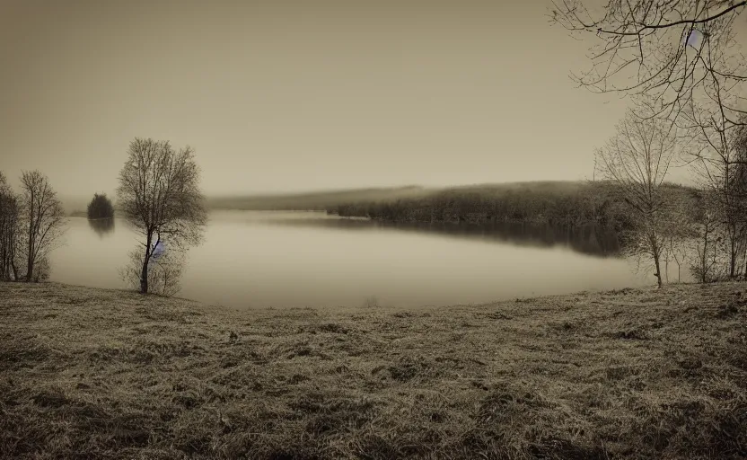 Prompt: lake by Andrei Tarkovsky, mist, fairytale, lomography effect, photo, monochrome, photo blurring, 35mm