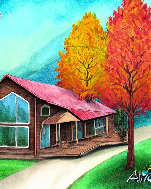 Image similar to autumn hill cabin man illustration by arti chauhan light color