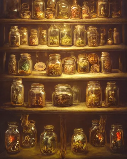 Image similar to a large wood display cabinet filled with lots of different items in magical glowing jars in different colors, a still life by seb mckinnon, artstation, neoplasticism, lovecraftian, artstation hq, award winning photography 4 k 8 k 1 6 k