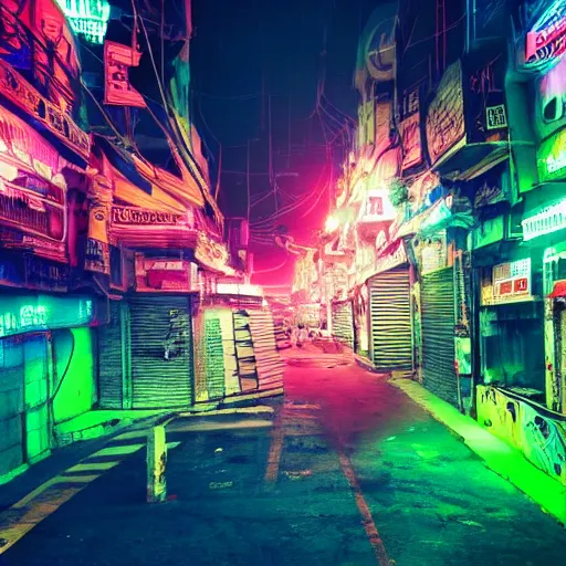 Prompt: neon streets of bangalore, 4 k, award winning photo, cyberpunk style, intricate environment, hyper realistic