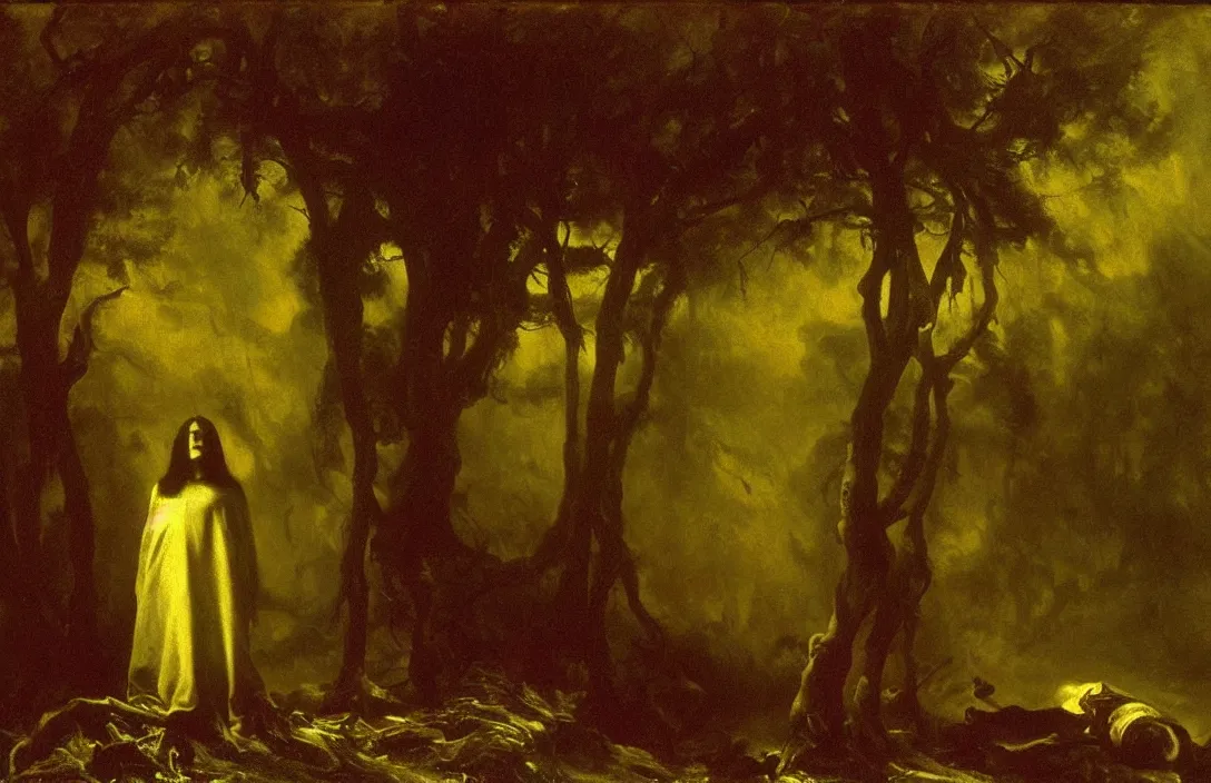 Prompt: surviving painting mythological painting intact flawless ambrotype from 4 k criterion collection remastered cinematography gory horror film, ominous lighting, evil theme wow photo realistic postprocessing intricate painting by john singer sargent paludarium silent terrifying fog painting by albert bierstadt