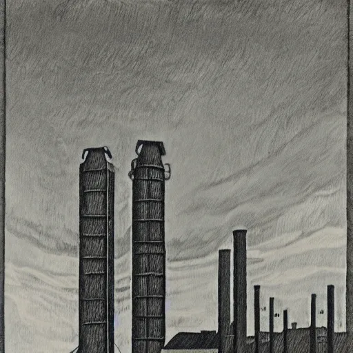 Image similar to grain elevators, 1 9 3 0 s, by charles e. burchfield