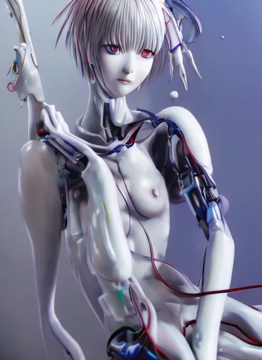 Image similar to Rei Ayanami by Yoshitaka Amano, 4k, hyper detailed, hyperrealism