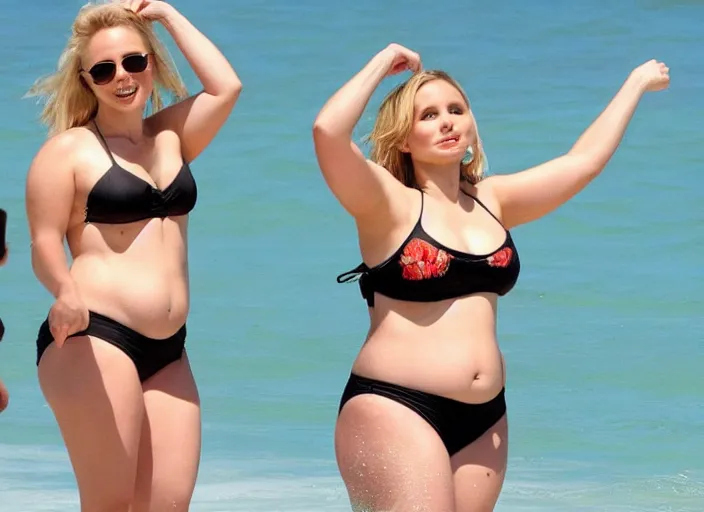 Image similar to thick chubby curvy kristen bell in a bikini with a chubby belly