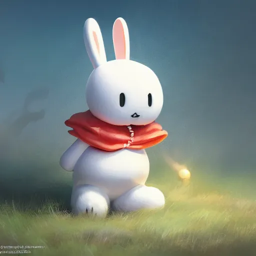 Image similar to Miffy-Miffy Bon-Bons the Bunny Girl, huggy wuggy from poppy playtime video game, fullbody, ultra high detailed, glowing lights, oil painting, Greg Rutkowski, Charlie Bowater, Beeple, unreal 5, DAZ, hyperrealistic, octane render, RPG portrait, dynamic lighting, fantasy art, beautiful face