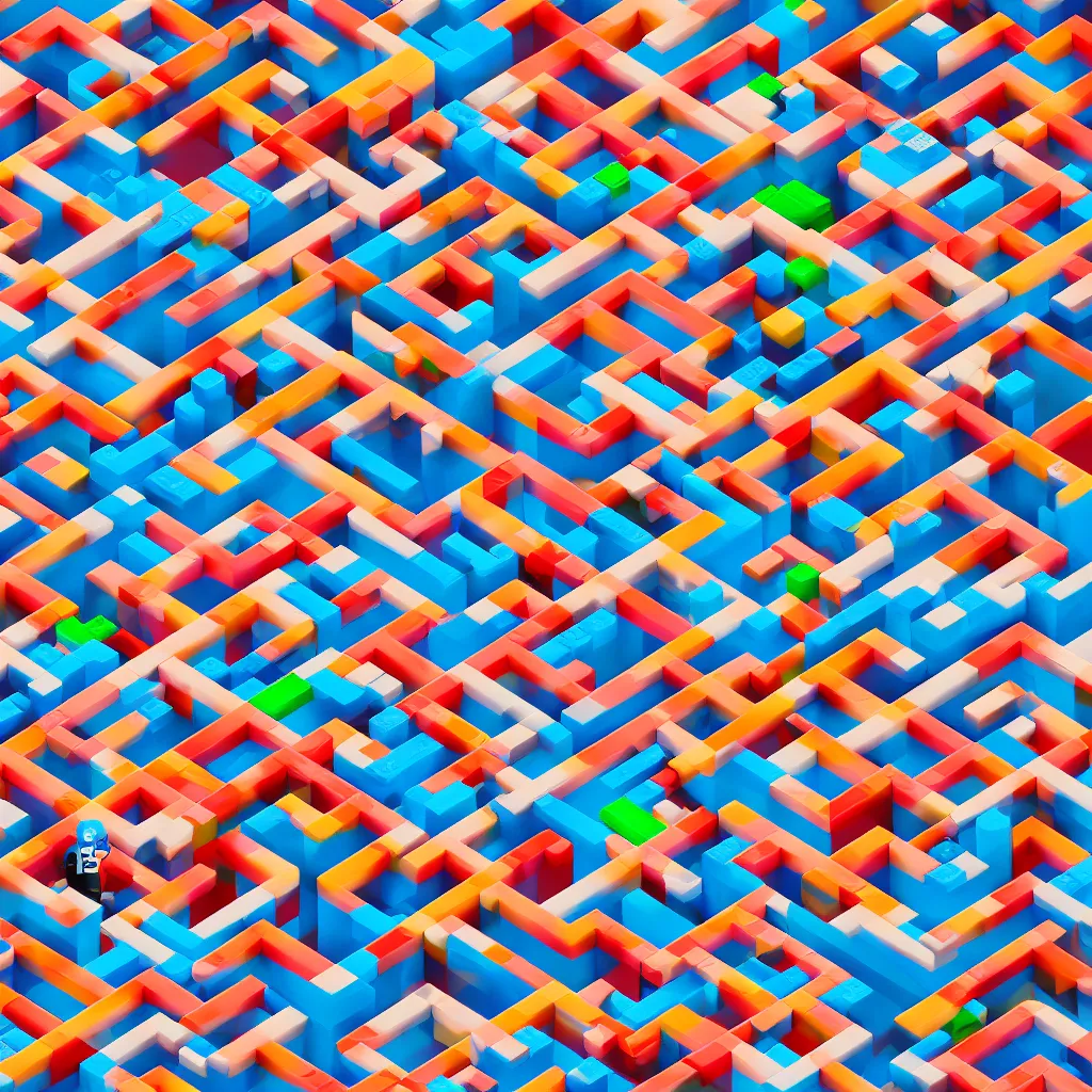 Image similar to wimmelbilder maze made of lego, isometric, octane render, unreal engine