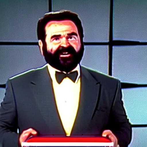 Image similar to Billy Mays hosting Jeopardy, VHS tape footage, 1991