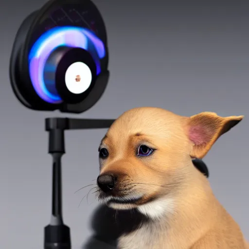 Prompt: puppy as a DJ, 8k, volumetric lighting, hyper realistic