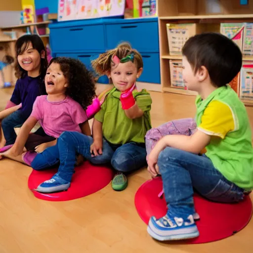 Prompt: kids at circle time in a preschool