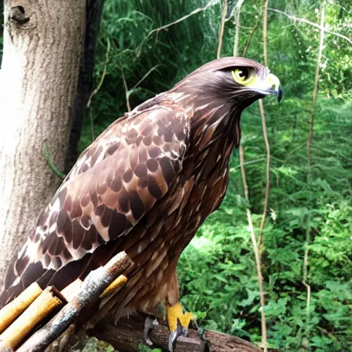 Prompt: Hawk Made of Sticks and Plant Matter