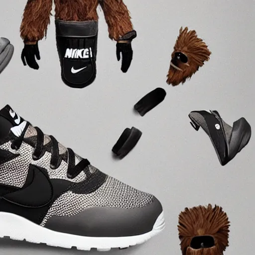 Image similar to photograph of a new nike collaboration with chewbacca