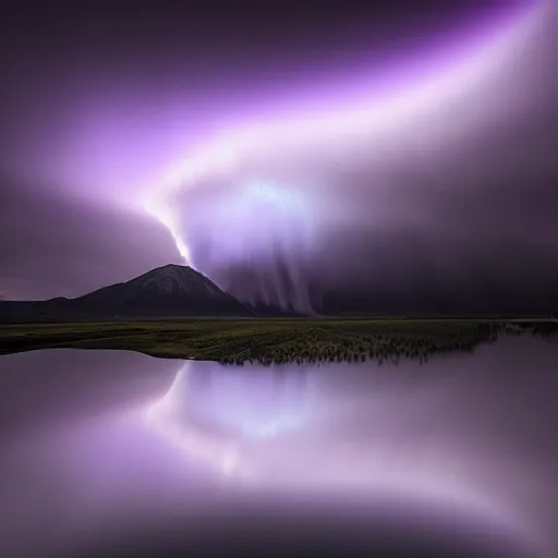 Image similar to amazing photo of a purple tornado in the sky by marc adamus, beautiful dramatic lighting