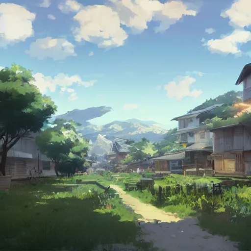Image similar to The Quite Town at the Foot of the Mountain, Anime concept art by Makoto Shinkai