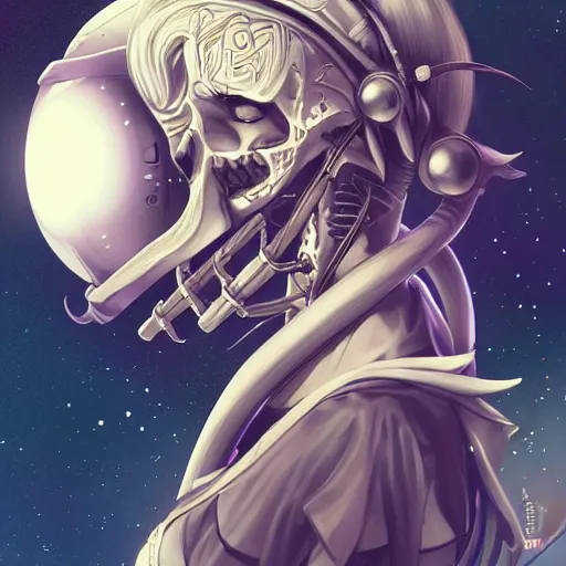 Image similar to anime manga skull profile young woman skeleton, elf, galadriel, astronaut, space, unreal engine, intricate, elegant, highly detailed, digital art, art by JC Leyendecker and sachin teng