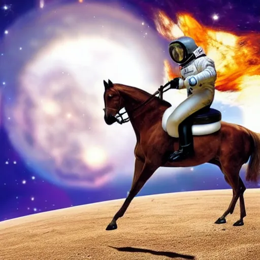 Image similar to photo of an astronaut riding a horse in space, realistic