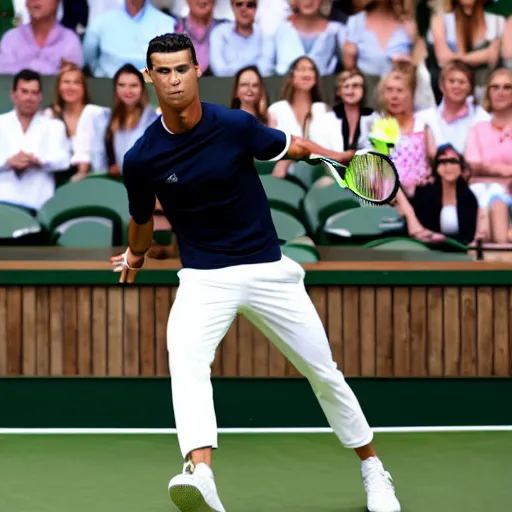 Image similar to cristiano ronaldo playing tennis at wimbledon