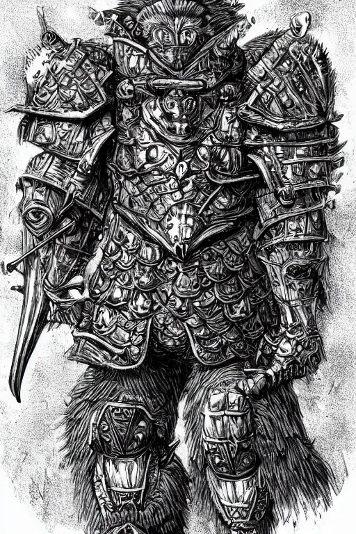 Prompt: armoured warrior humanoid ape monster, symmetrical, highly detailed, digital art, dandelion themed armour, sharp focus, trending on art station, kentaro miura manga art style