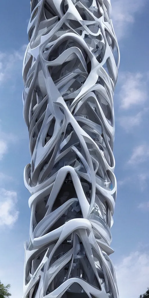 Image similar to epic futuristic tower, highly detailed, realistic, by zaha hadid