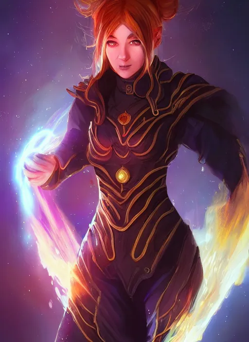 Image similar to fire mage in galaxy, artgerm, wlop, artstation, digital art, epic, best, detalied, high quality,