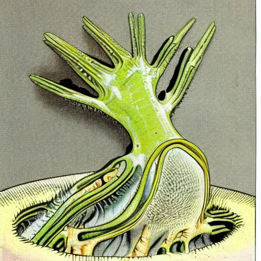 Prompt: Xiphosura, scientific depiction, Textbook Illustration in clolour, 1982