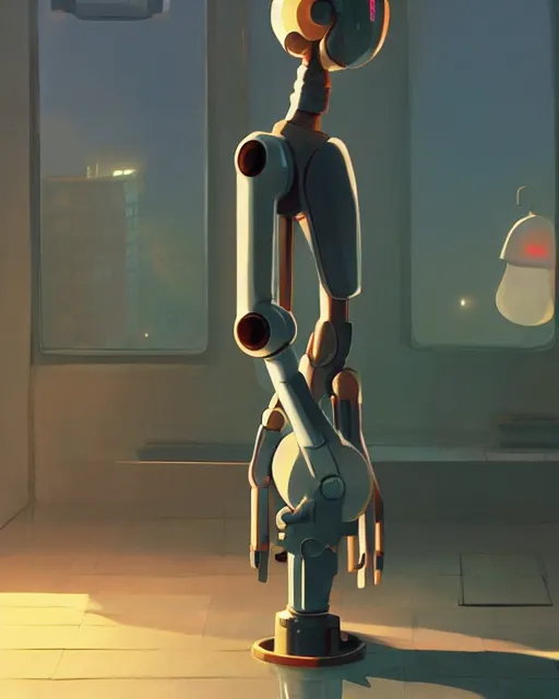 Image similar to a tall robot, cory loftis, james gilleard, atey ghailan, makoto shinkai, goro fujita, character art, rim light, exquisite lighting, clear focus, very coherent, plain background, soft painting