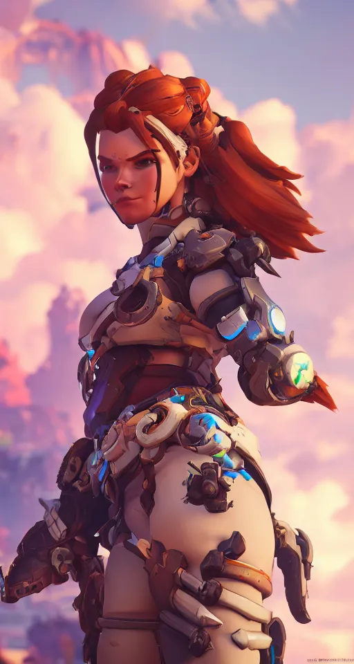 Image similar to one character, overwatch, brigitte, horizon zero dawn, aloy, digital art, high detailed, artstation, octane render