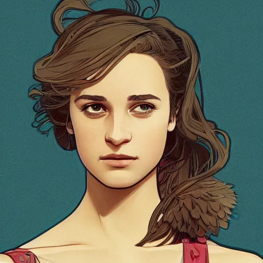 Image similar to the irresistable nonbinary Alicia Vikander, highly detailed, artstation, digital illustration, concept art, by Kyoto Animation and Studio Ghibli, by Ilya Kuvshinov and Alphonse Mucha