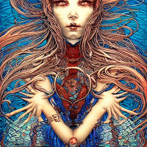 Image similar to portrait of crazy mermaid, symmetrical, by yoichi hatakenaka, masamune shirow, josan gonzales and dan mumford, ayami kojima, takato yamamoto, barclay shaw, karol bak, yukito kishiro