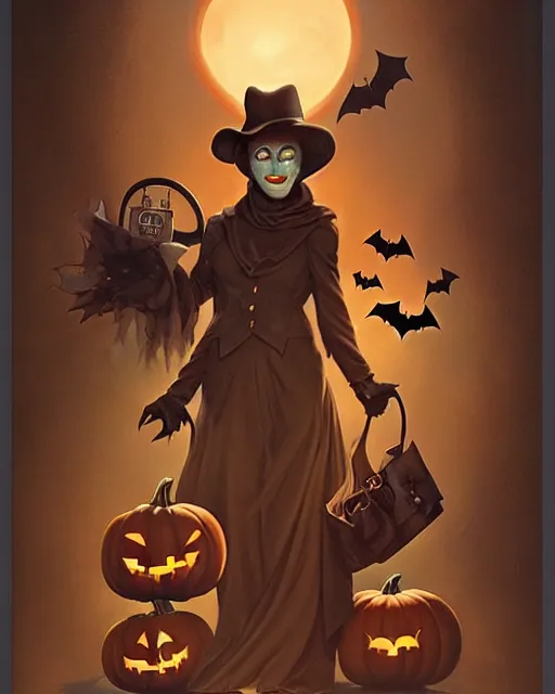 Prompt: phil noto, peter mohrbacher, thomas kinkade, artgerm, 1 9 5 0 s scarecrow dc comics, bats, pumpkins, symmetrical eyes, halloween