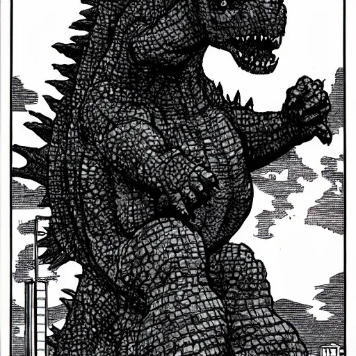 Image similar to godzilla by alan moore