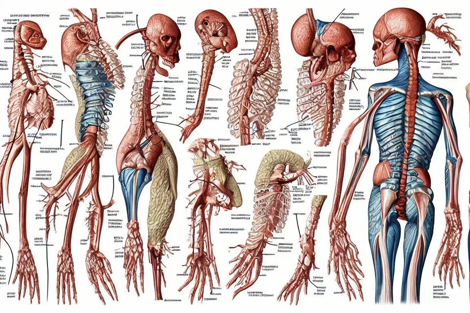Prompt: Medical illustration of a mythical creature's anatomy, with labels. High quality, highly detailed, professional medical illustration.