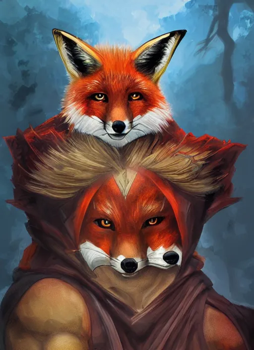 Image similar to A fantasy comic book style portrait painting of a fox person in monk clothing training martial arts, DAZ, hyperrealistic, ambient light, dynamic light