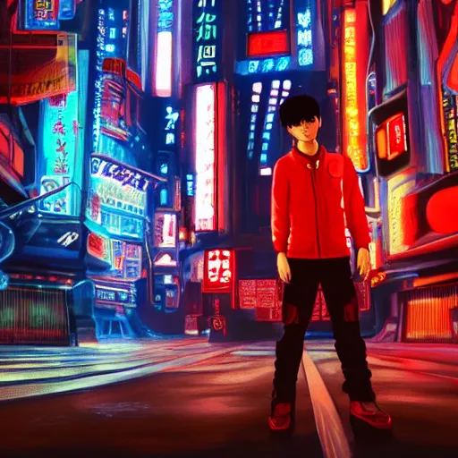 Prompt: ultra realist soft painting render of Kaneda in neo tokyo world, symmetry accurate features, very intricate details, volumetric lighting