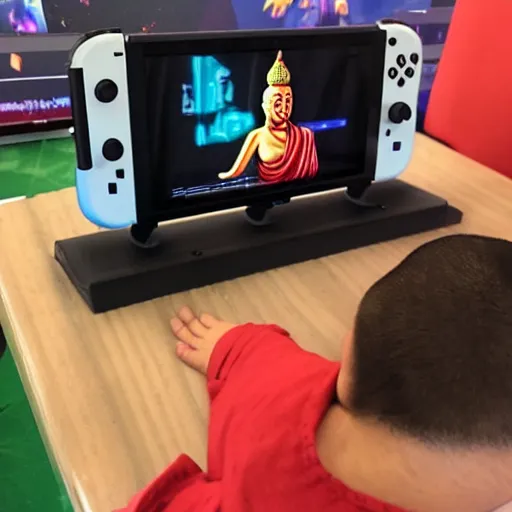 Image similar to buddha playing nintendo switch