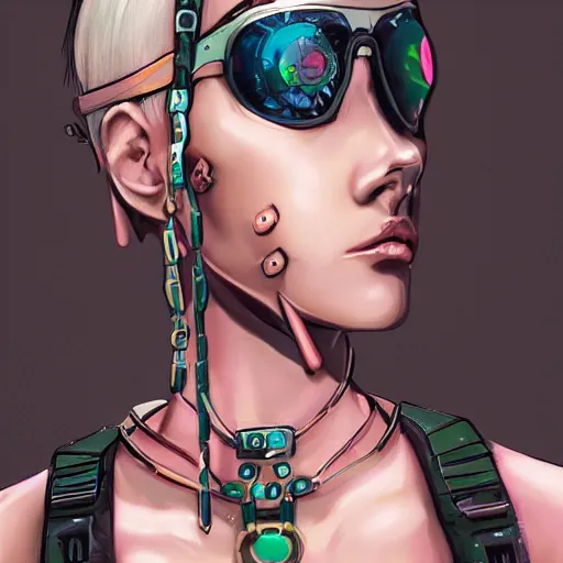 Image similar to female character cyberpunk wearing spiked collar around neck, realistic, art, beautiful, 4K, collar, punk, artstation, detailed,