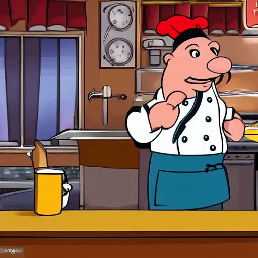 Prompt: A rat working as a chef in a run down New York City diner, High Definition Animated Still