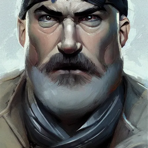 Image similar to portrait of aleksandr dugin inteam fortress 2 style, epic, tragic, military art, fantasy, dieselpunk, hd shot, digital portrait, beautiful, artstation, comic style, by artgerm, guy denning, jakub rozalski, magali villeneuve and charlie bowater