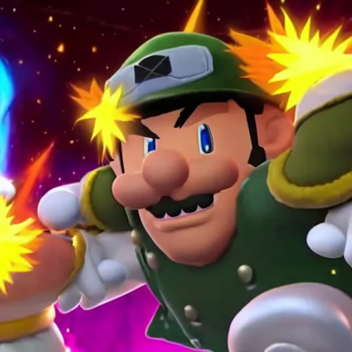 Image similar to juan luis guerra fighting bowser in super smash brothers ultimate