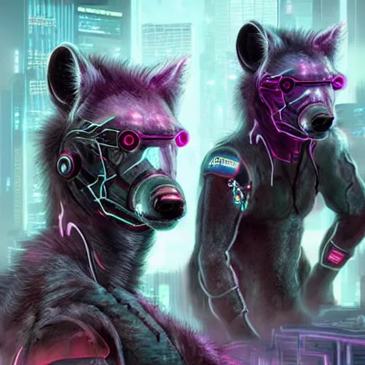 Prompt: Cyberpunk hyenas