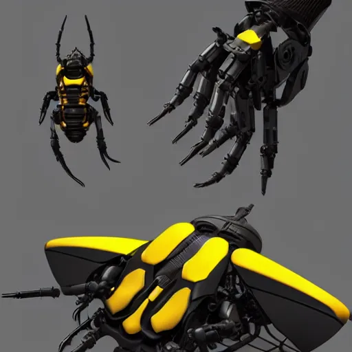 Image similar to hard surface, robotic platform, based on bumblebee, 6 claws, unreal engine